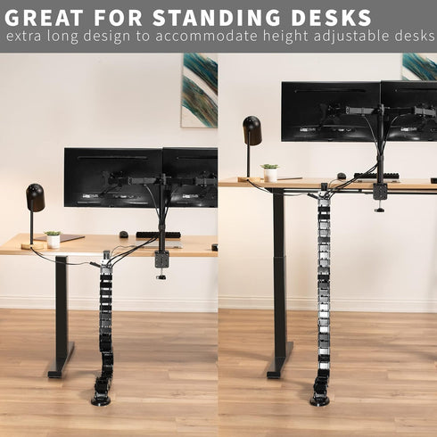 VIVO Clamp-On Desk Vertebrae Cable Management Kit, Adjustable Quad Entry Wire Organizer, Black, for Home Office