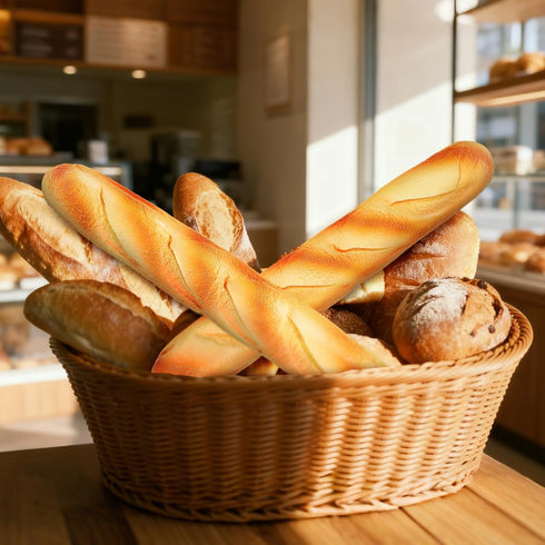 2PCS 13.6" Homoyoyo Realistic Fake Bread Long Artificial French Bread Loaves Soft Squishy PU Golden Color - Fake Food