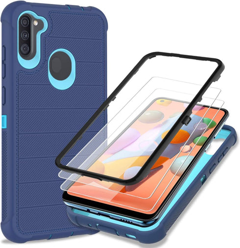 Samsung Galaxy A11 Phone Case, Cobalt Blue/Blue, Heavy Duty 3 Layer Shock Proof Protective Cover with HD Screen