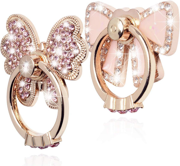 Finger Ring Stand Grip, 2 Pack Luxury Glitter Diamond Universal Metal Kickstand for iPhone 16/15/14/13 Pro Max, Galaxy