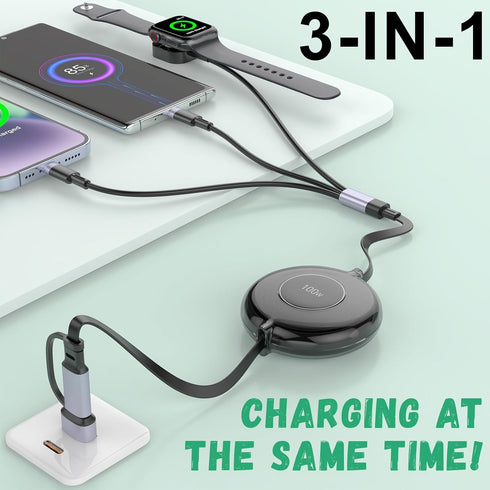 100W Retractable Multi 5-in-1 Charger Cable, USB A/Type C to Lightning, Super Fast Charging for iWatch/iPhone/iPad?4FT?