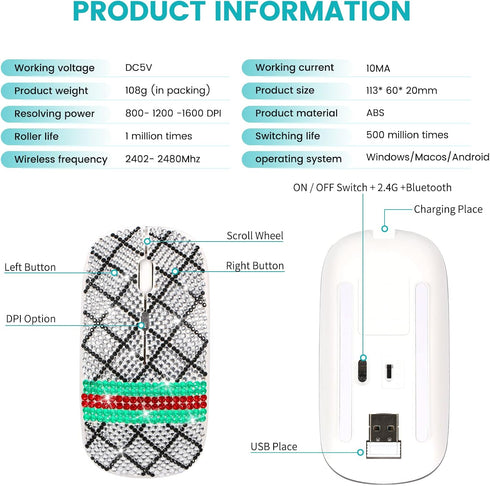 Wireless Mouse, 2.4Ghz Optical Silent Mice with RGB Colorful Luminous, Dual Mode for Computer/Win/Mac/Linux