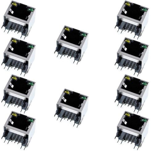 Oiyagai 10 Pcs RJ45 8P8C Shielded Modular Network Jacks - 2LED Light Enhanced Connectivity for Network Applications