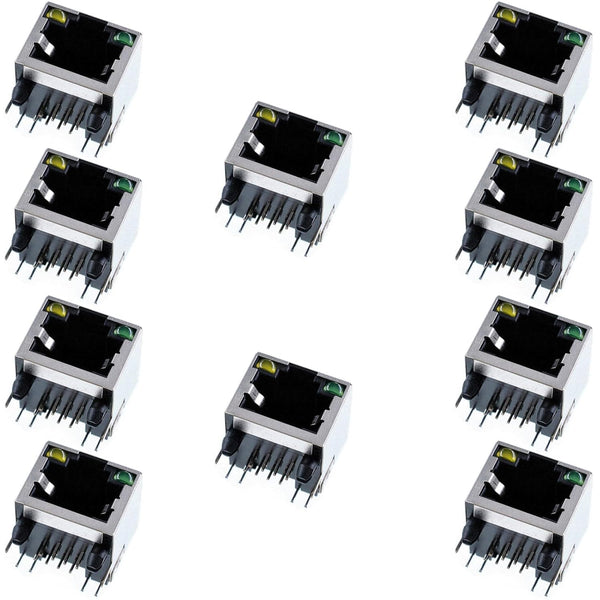 Oiyagai 10 Pcs RJ45 8P8C Shielded Modular Network Jacks - 2LED Light Enhanced Connectivity for Network Applications