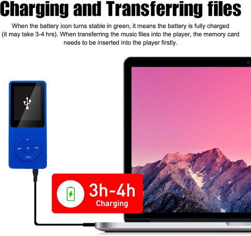 imkavery 128GB MP3 5.2, Player with Bluetooth Portable Blue Music Player for Kids with Built-in HD Speaker, FM Radio
