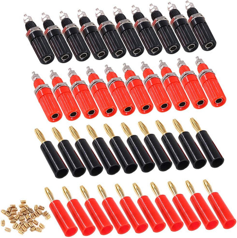 Glarks 40pcs Black and Red 4mm Banana Speaker Wire Cable Screw Plugs with Amplifier Connectors