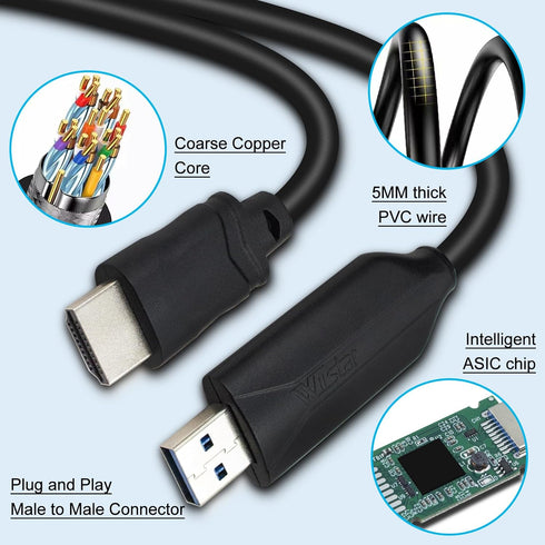 USB3.0 to HDMI Converter Cable 1.5M with Chip, 1080P Full HD USB2.0/3.0 Audio Video Adapter Male to Male for HDTV,