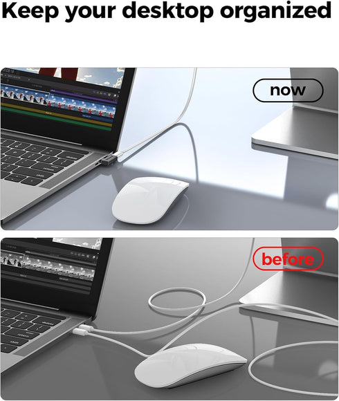 Silkland 90 Degree USB C Right Angle Adapter 2 Pack, 240W Male to Female USB-C Extender for Thunderbolt Devices