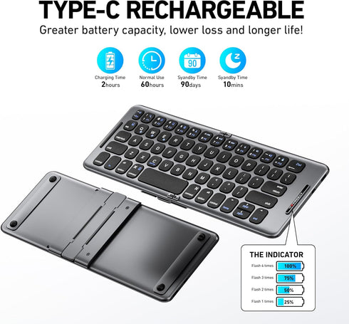 Foldable Bluetooth Keyboard with Stand Holder, Portable Wireless Keyboard for iOS, Android, Windows, Travel, B088