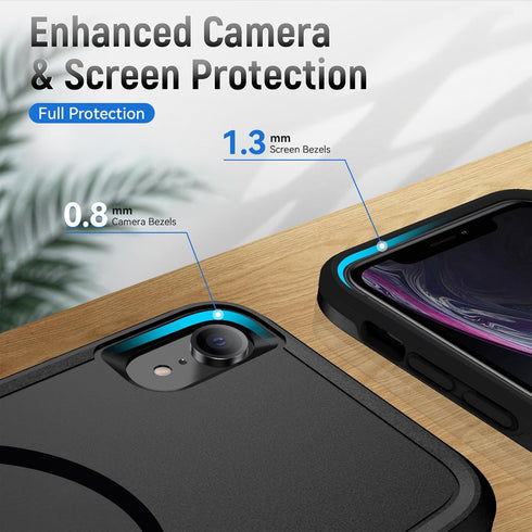 Strong Magnetic Heavy Duty Case for iPhone XR, Military Grade Drop Tested, 6.1 inch, Black
