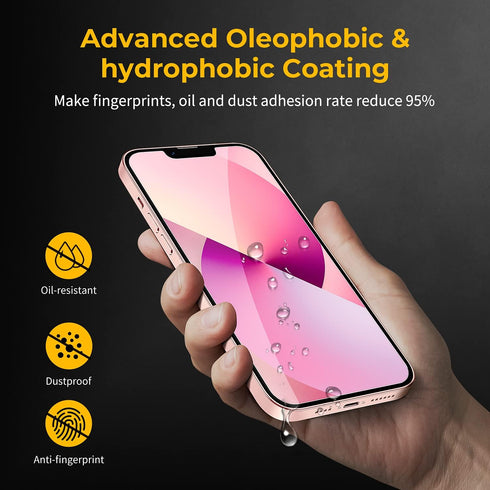 UNBREAKcable 3-Pack Tempered Glass Screen Protector for iPhone 14/13/13 Pro, 6.1 Inch, Easy Install Frame, Shatterproof.