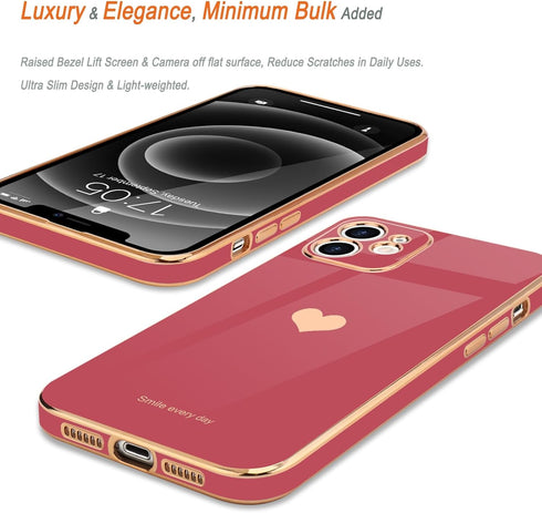 Teageo Cute Love-Heart Luxury Bling Phone Case for iPhone 12, Soft Back Cover with Raised Full Camera Protection