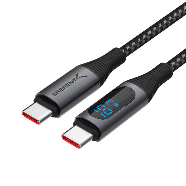 SABRENT USB C to USB C Charging Cable with Smart Display, 1M/3.3FT, E-Marker Chip, 100W Charging and 480Mbps Data