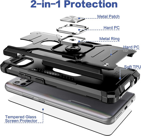 for Moto One 5G Ace Case with Screen Protector, Shock Absorption Heavy Duty Slim Case with Car Mount Kickstand