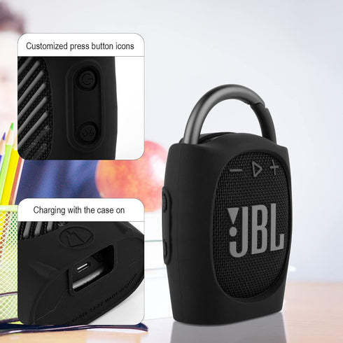TXEsign Silicone Protective Carrying Case for JBL Clip 4 - Portable Mini Bluetooth Speaker Cover (Black)