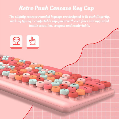Keyboard Mouse Combos, 86 Keys Retro Typewriter Flexible Keyboard, 2.4G USB Mouse 1200DPI, Round Keycap Design