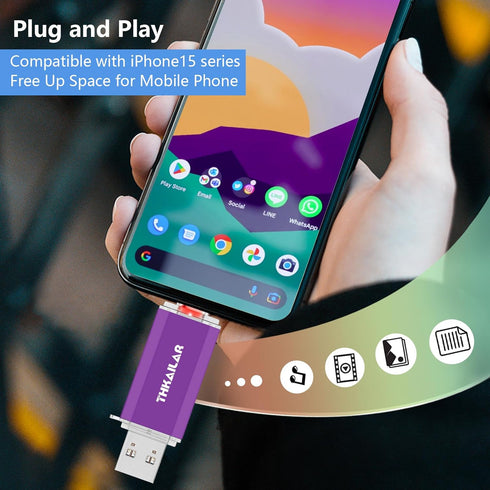 THKAILAR 128GB 2 Pack, 2 1 15/16/17,Android,Mac,PC, USB Flash Drive in USB C & USB A Thumb Drive, Stick for iPhone Plug