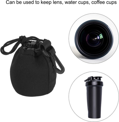 PATIKIL Camera Lens Bag, 2 Pcs Drawstring Pouch 2.8" ID x 3.9" H, Thick Neoprene for DSLR Lens, Black