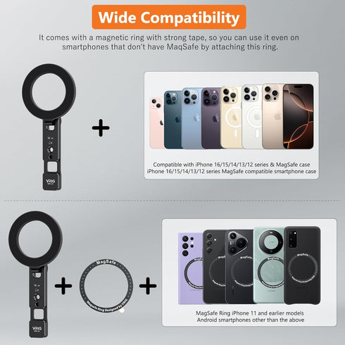 VRIG 1/4" MG-23 Magnetic Phone Tripod Mount for iPhone, Foldable Metal Phone Holder with Double Screw Holes and Cold