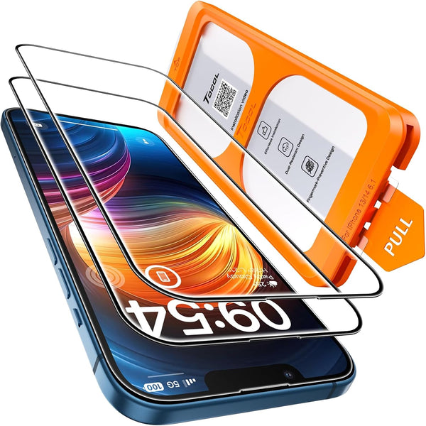 TOCOL Military Grade Shatterproof Screen Protector for iPhone 13, HD Tempered Glass, Full Coverage, 2 Packs