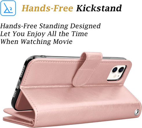 Takfox 11, 11 6.1 11-Rose Wallet Case for iPhone iPhone Leather Wallet Case with ID Credit Card Holder Slots Folio Flip