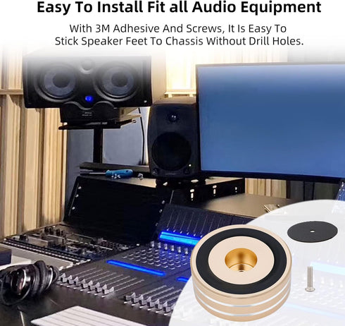 Monosaudio Turntable Isolation Feet Aluminum Speaker Feet with 3M Adhesives for Audio Equipment (Gold)