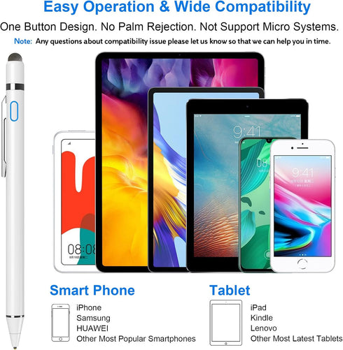NTHJOYS 2 in 1 Rechargeable Digital Pen, Fine Point Stylus for iPhone/iPad Pro/Mini/Air/Samsung Touch Screens