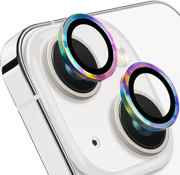 iPhone 15 & 15 Plus Camera Lens Protector - 9H Tempered Glass, Shockproof Metal Ring, Anti-Scratch - 2 Pcs Colorful