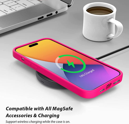 ZUSLAB Neon Pink Magnetic Silicone Case for iPhone 14 Pro, Compatible with All MagSafe Accessories & Charging