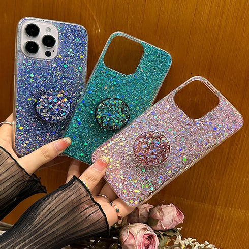 iPhone 15 Pro Max Glitter Bling Case, Pink Sparkle Cover with Ring Stand Holder for 6.7 inch