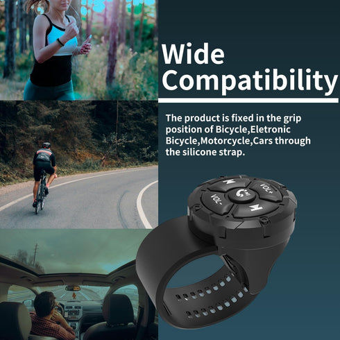 Waterproof Bluetooth Media Remote Button for Phone, Steering Wheel Control, Cycling, Driving, Black