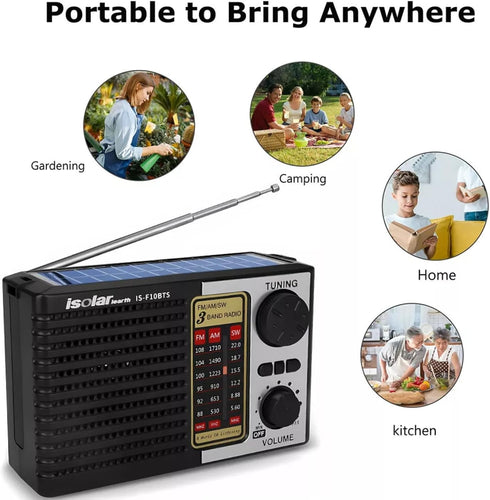 ikaufen MP3 Solar Portable FM/AM SW Radio Digital Bluetooth Speaker Player Rechargeable Comes with a Flashlight