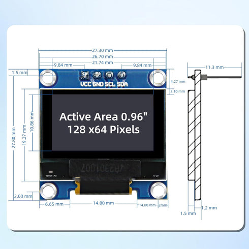 iPistBit 5 0.96 Inch 128x64 SSD1306 I2C ESP32(Blue) Pcs OLED Display Module, Pixel Luminous OLED Display Board