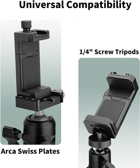 Thryllix 1/4" 17/16/15/14/13, Aluminum Phone Tripod Mount with Cold Shoe & ARCA-Swiss Quick Release, Adjustable