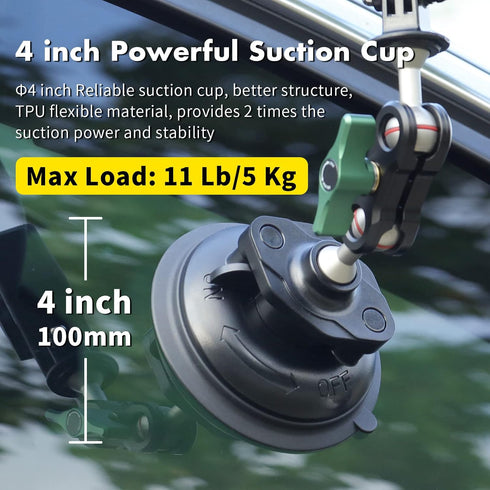 SEASKY S1 Car Suction Cup Camera Mount for GoPro Hero & DJI OSMO Action, Aluminum Alloy Holder