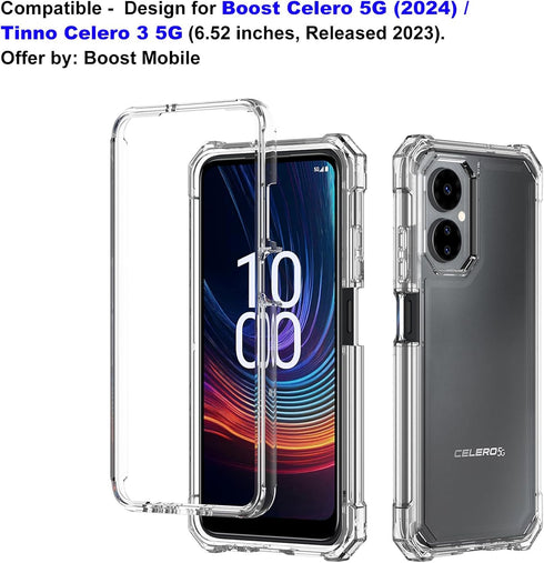 Ailiber for Celero 3 5G Phone Case, Boost Celero 2024 5G Case with Screen Protector, 2 Layer Structure Protection, Shockproof Corner TPU Bumper, Heavy Duty Rugged Protector Cover for Celero 3 5G-Clear