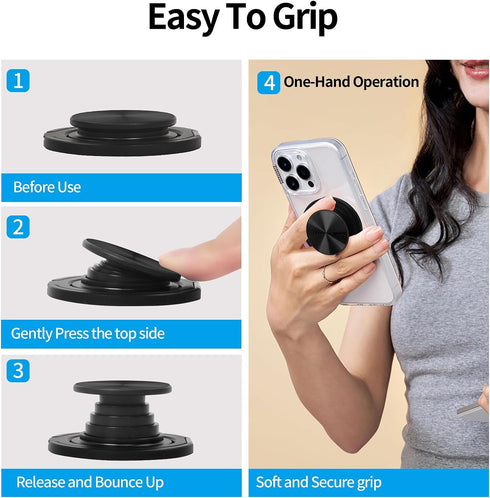 LUCKY BEAN Cell Phone Grip for Magnetic with Kickstand, Secure Hold for iPhone Magnetic Cases, Adjustable Foldable