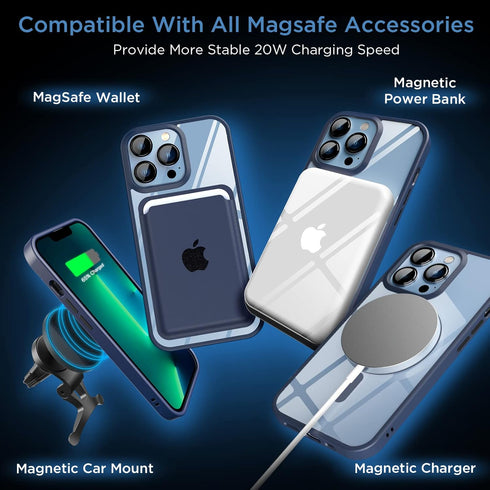 iPhone 13 Pro Max Case, MagSafe, Navy Blue, 2024 New, Strong Magnet, Non-Yellowing, Military Drop Protection, Magnetic