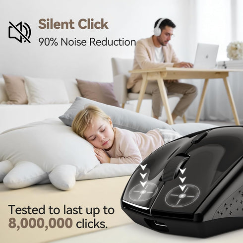 TECKNET Wireless Mouse Jiggler, USB-C Rechargeable, Silent Click, Ergonomic 6400 DPI Mouse