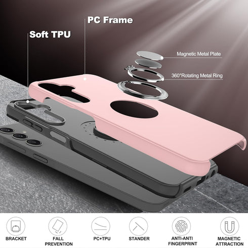 Samsung Galaxy A15 5G Case with 2 Screen Protectors, 360° Magnetic Ring Holder Kickstand Phone Case (Pink)