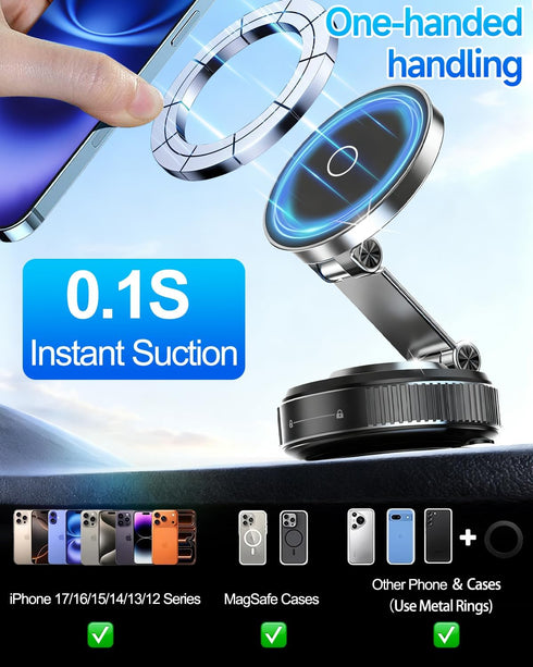 WEKEFON 360 120LBS 17 Vacuum Magnetic Car Phone Holder Strongest Ultra Suction Cup Phone Mount for MagSafe Dashboard