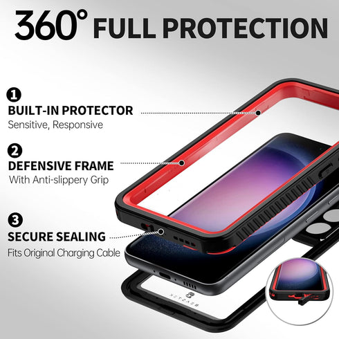 BEASTEK Galaxy S23 Plus Waterproof Case, Shockproof Dustproof IP68 Underwater, Built-in Screen Protector, Red
