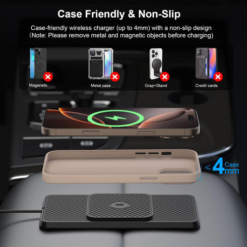 REESTECQI 15W 30cm 70cm 16 Pro/15/14/13 Wireless Car Charging Pad, Fast Wireless Car Charger Pad Non Slip Charging Mat