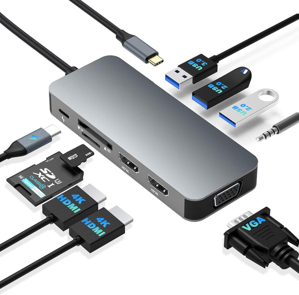 Aibilangose Docking Station Dual Monitor, USB C to Dual HDMI Adapter, Computer Docking