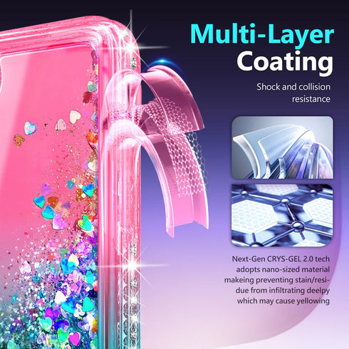 NGB iPhone SE (3rd 2022 & 2nd Gen 2020)/iPhone 8/7/6/6S Case, Pink/Aqua Glitter Liquid Cover with Screen Protector &