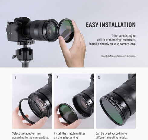 Neewer 9 Pieces Lens Filter Rings Set, Anodized Aluminum, Includes 37-49mm to 77-82mm