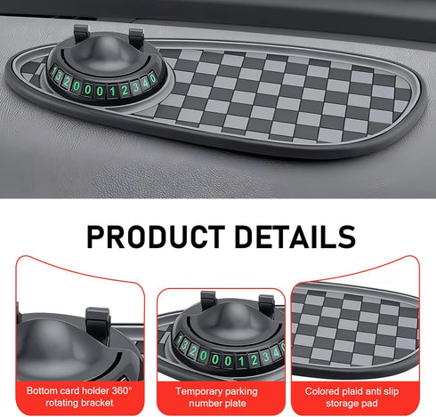Zigeiya 11.8" 5.4" Car Dashboard Mat, x Anti-Slip Pad with Parking Number Sign and Rotatable Phone Holder, Large