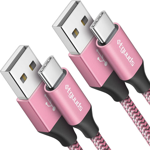 etguuds Pink USB C Cable 3.3ft Fast Charging, 2-Pack Braided USB to USB C Cable for Samsung Galaxy S23 S22 S21 S20