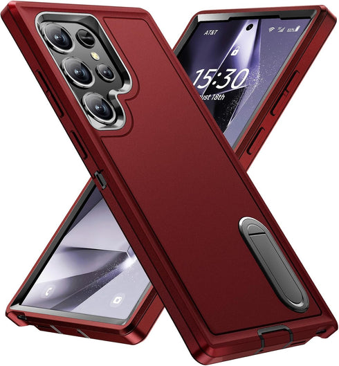 BaHaHoues Samsung Galaxy S24 Ultra Case, Shockproof Military Grade Cover with Kickstand, Red/Black 5G Protection.