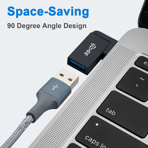 USB 3.0 90 Degree Left Right Angle USB-A Male to Female Adapter Extender Connector, USB Extension Adapter 2 Pcs for